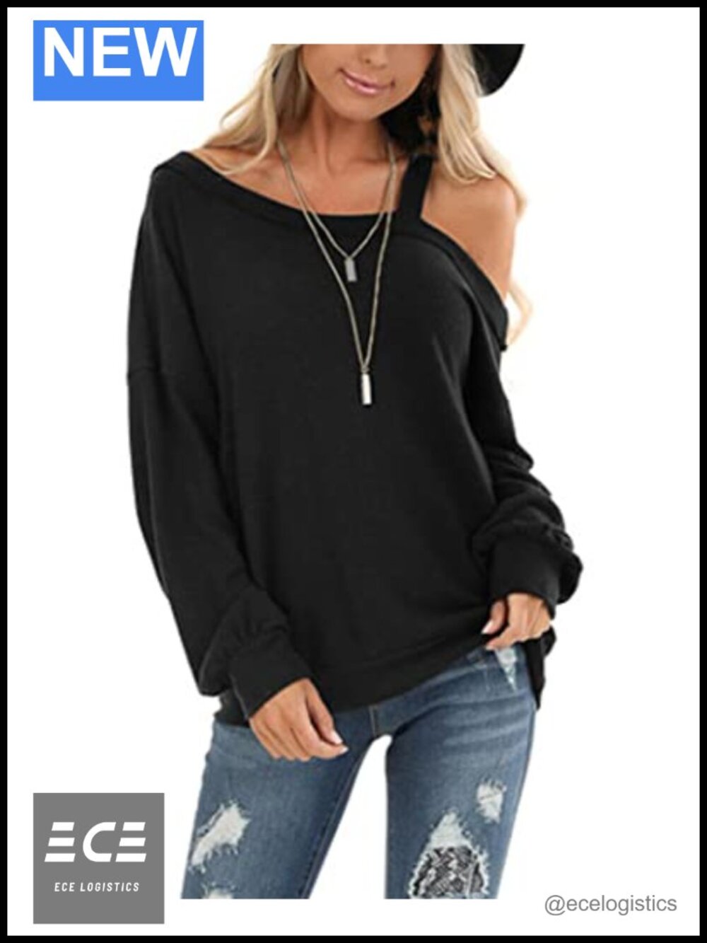 Oversized Cold Shoulder Knit Sweater Top Long Sleeve Pullover Tunic